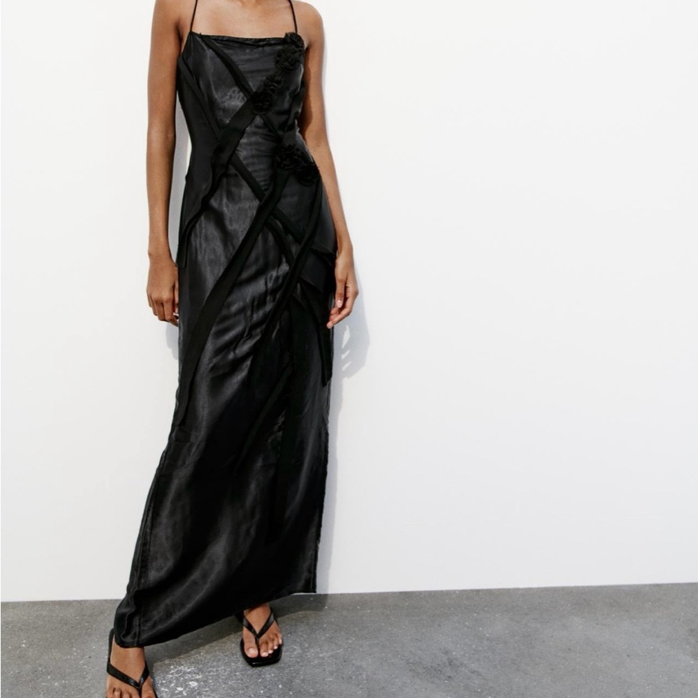 Zara-floral satin effect midi dress